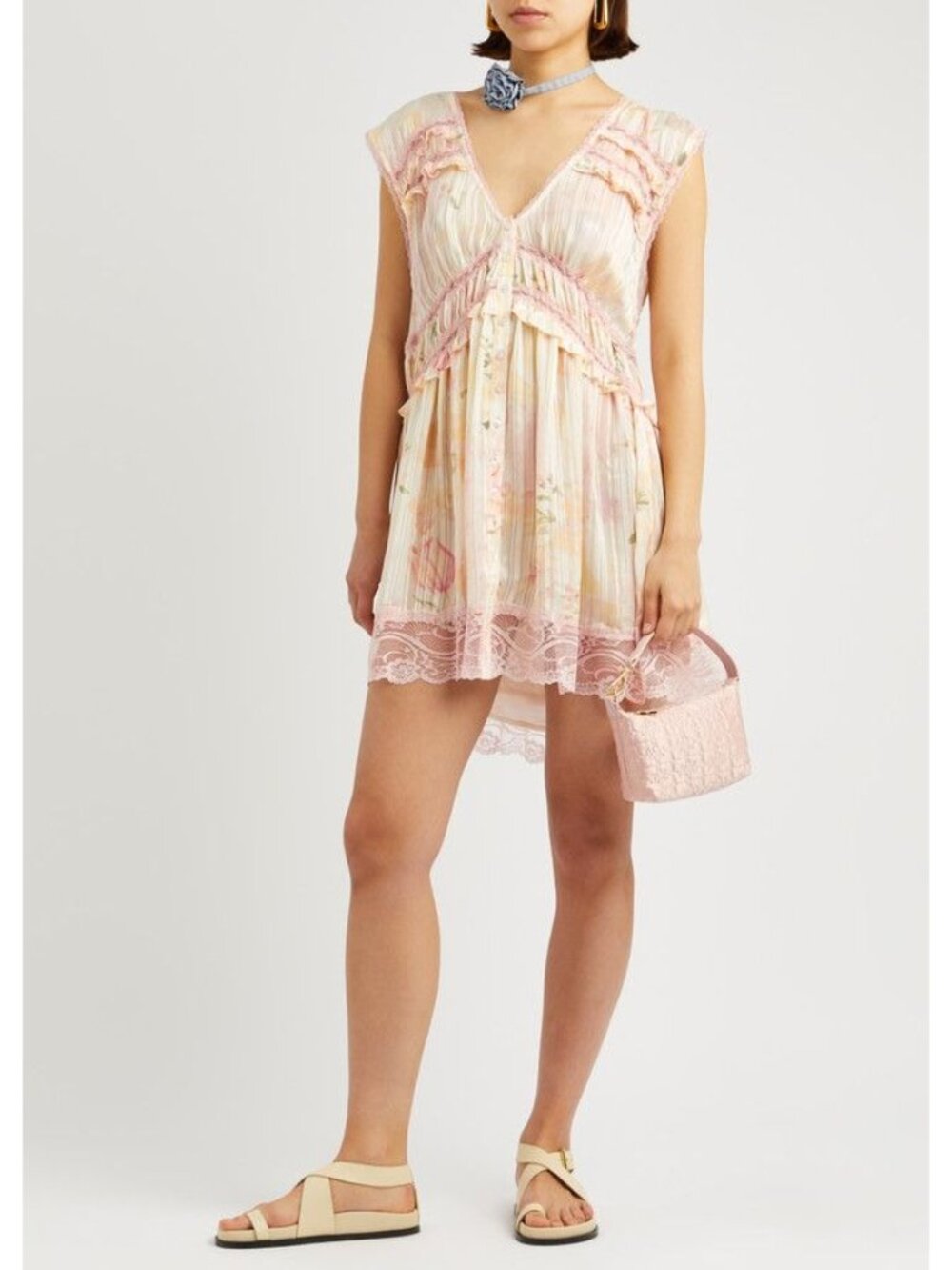 Free People Spring Fling Mini Dress in Tea Combo Medium New Womens Lace Boho - Picture 12 of 16